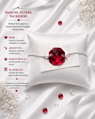 Bratara argint cu piatra Swarovski Octogon 14mm Ruby