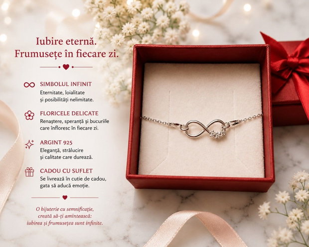 Bratara argint cu link infinit cu floricele