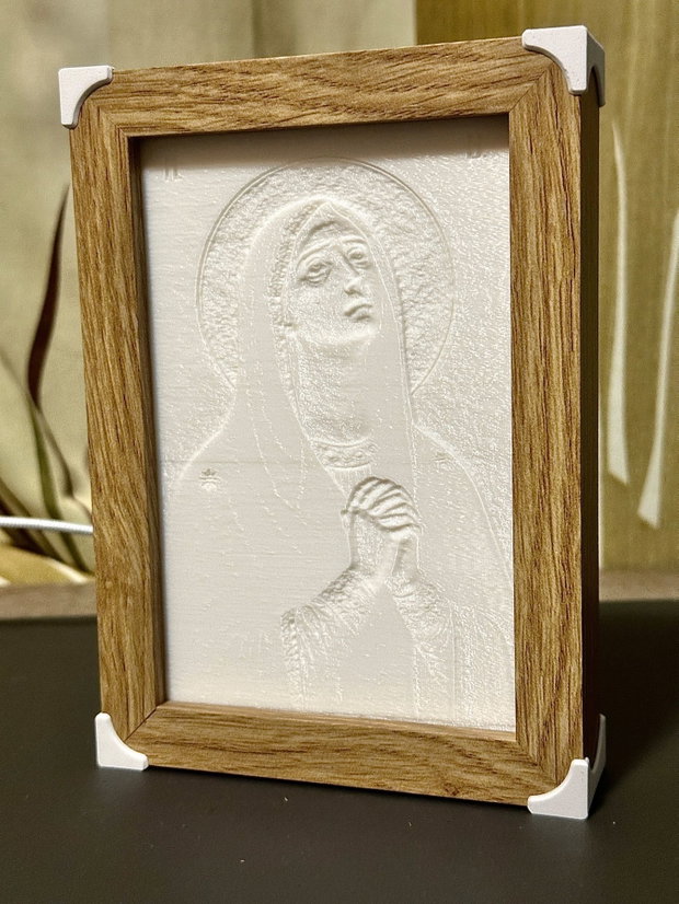 Lampă religioasă cu Maica Domnului ramă din lemn, lumină reglabilă