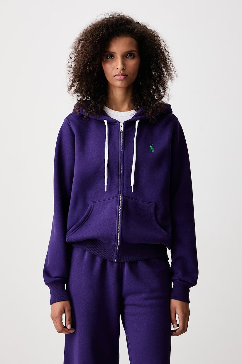 Polo Ralph Lauren hanorac cu fermoar și glugă pentru femei cu bumbac