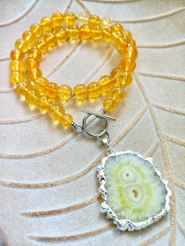 Colier cuart solar galben & citrin