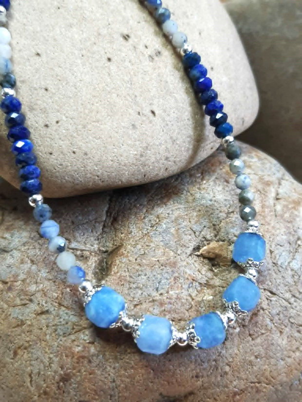 Colier Ocean Deep din Jad bleu, Lapis Lazuli și Sodalit