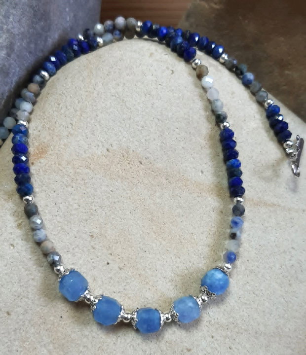 Colier Ocean Deep din Jad bleu, Lapis Lazuli și Sodalit