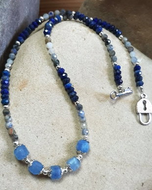 Colier Ocean Deep din Jad bleu, Lapis Lazuli și Sodalit