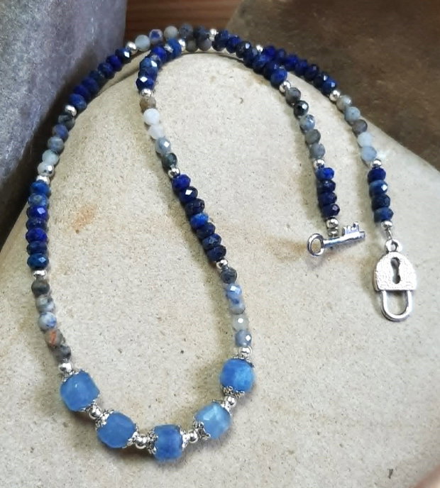 Colier Ocean Deep din Jad bleu, Lapis Lazuli și Sodalit