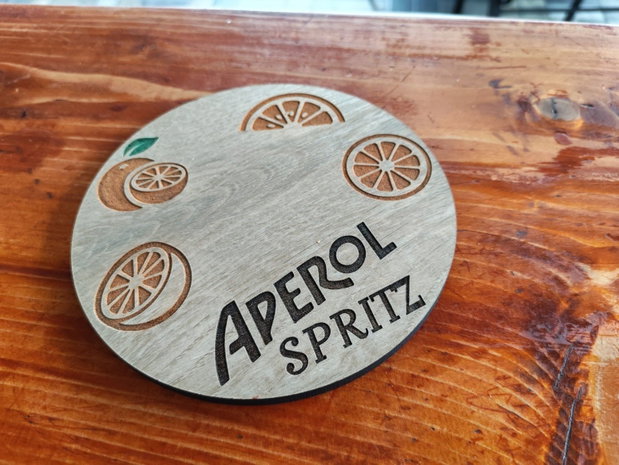 Set de suporturi de pahare din lemn personalizate cu Aperol Spritz
