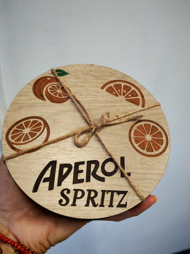 Set de suporturi de pahare din lemn personalizate cu Aperol Spritz