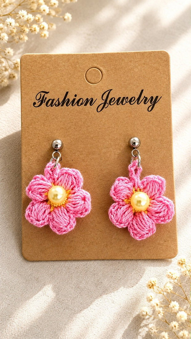 Cercei cu flori croșetate handmade  100% bumbac
