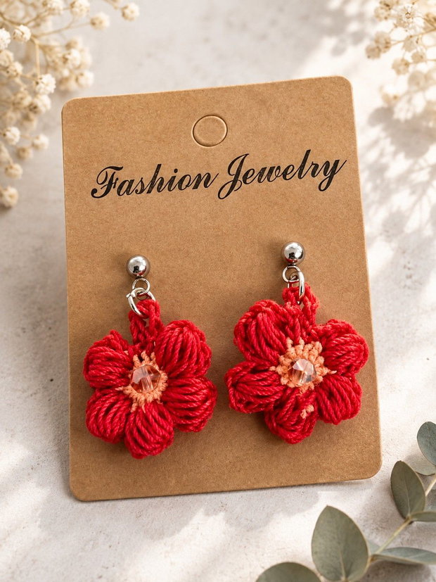 Cercei cu flori croșetate handmade  100% bumbac