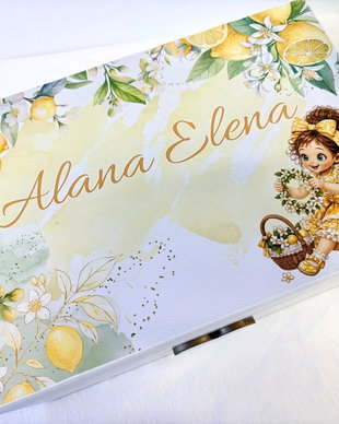 Cutie personalizata amintiri - Little girl and lemons