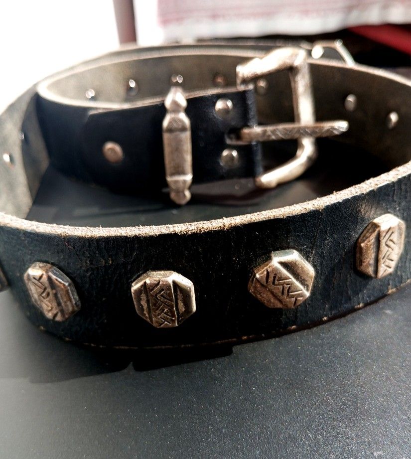 curea vintage , piele / metal , robusta