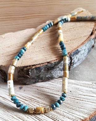 Colier CHOKER din atacamit fațetat si agat Crazy Lace tubular