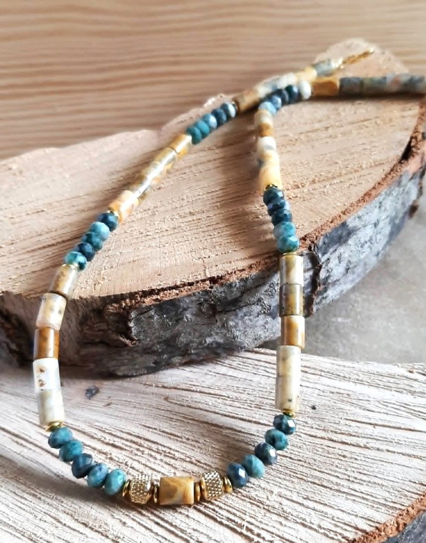 Colier CHOKER din atacamit fațetat si agat Crazy Lace tubular