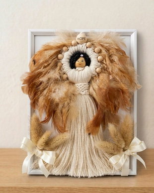 Tablou Inger Pazitor din Macrame si Pene naturale