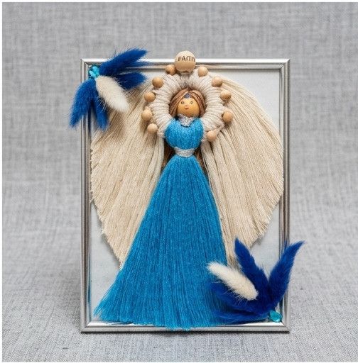 Tablou Înger Macrame Albastru Regal | Cadou Botez Băiețel, Moț, Aniversare