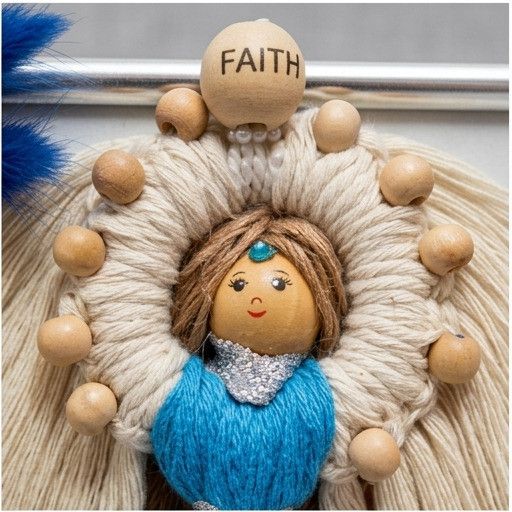 Tablou Înger Macrame Albastru Regal | Cadou Botez Băiețel, Moț, Aniversare