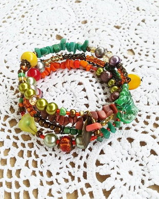 bratara boho spirala amazonit verde si sidef portocaliu
