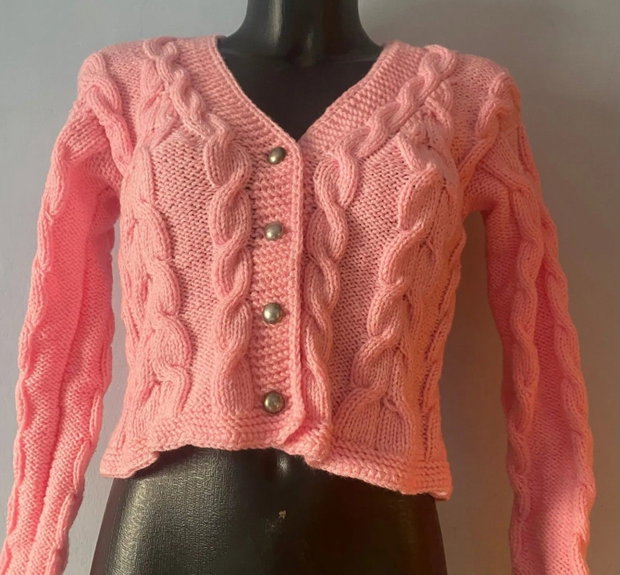 Cardigan tricotat manual roz
