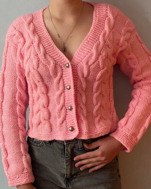 Cardigan tricotat manual roz