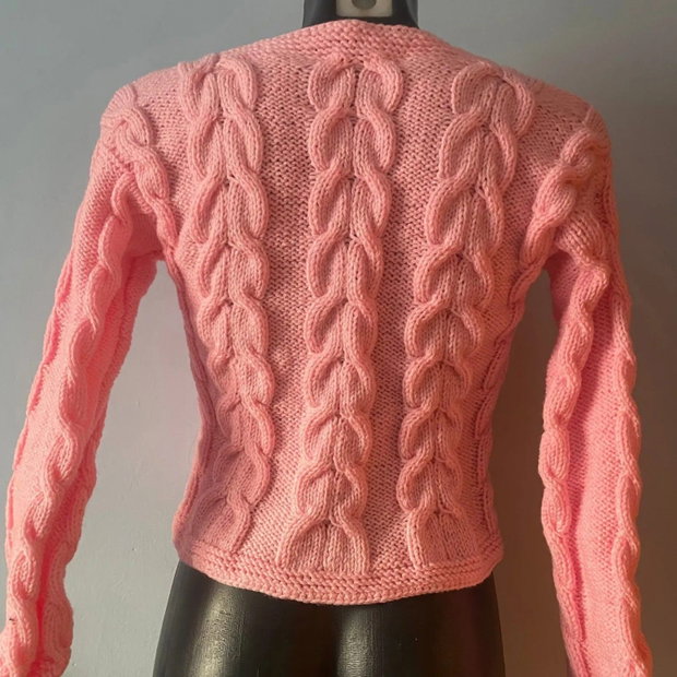 Cardigan tricotat manual roz
