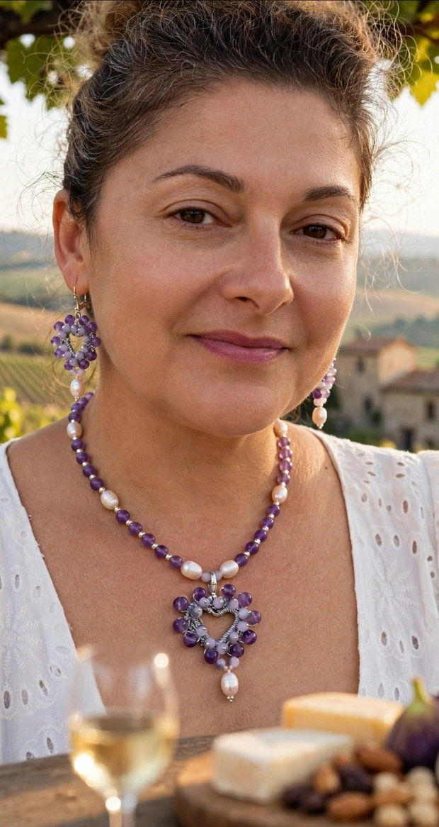 Set colier si cercei ametist ,perle cultura