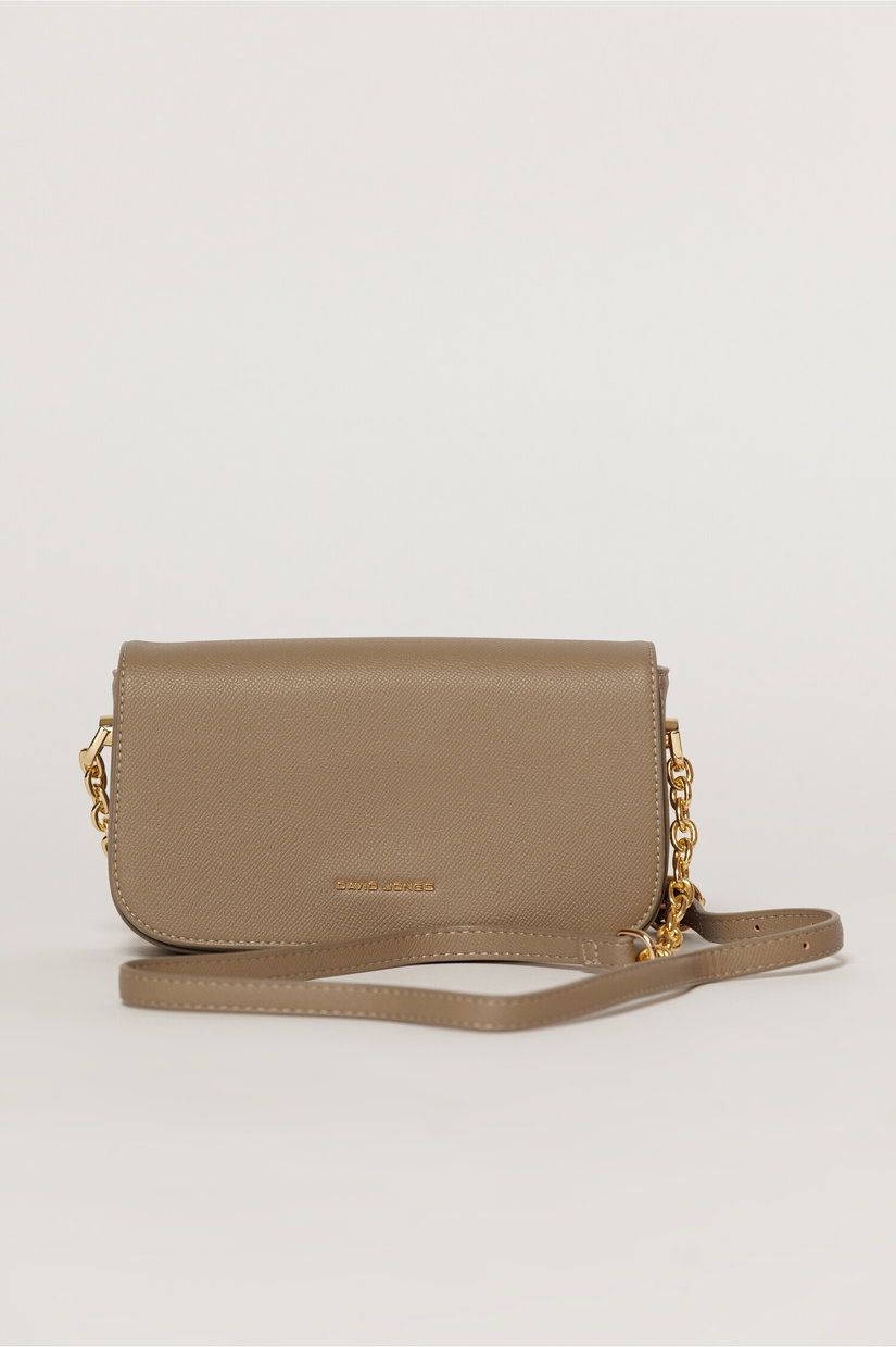 Geanta taupe mica cu design elegant si inchidere cu clapeta