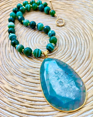 Colier felie agata verde cuart solar & agate verzi
