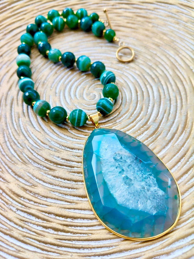 Colier felie agata verde cuart solar & agate verzi