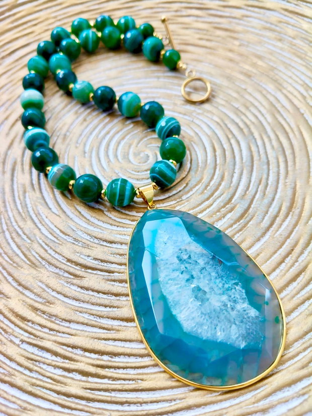 Colier felie agata verde cuart solar & agate verzi