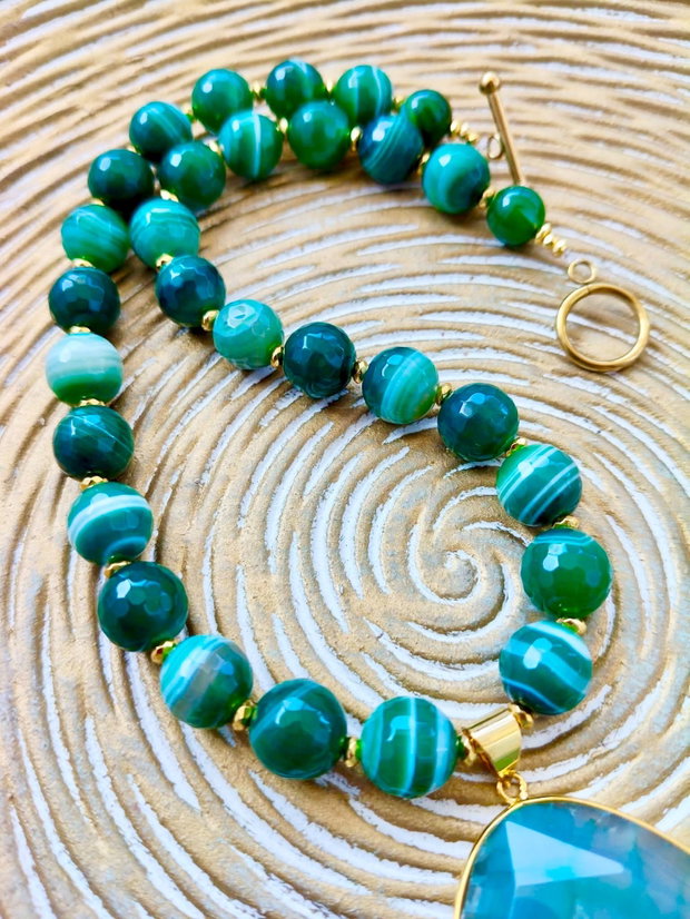 Colier felie agata verde cuart solar & agate verzi