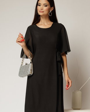 Rochie midi neagra si detaliu tip cordon in talie