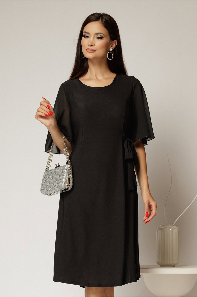 Rochie midi neagra si detaliu tip cordon in talie