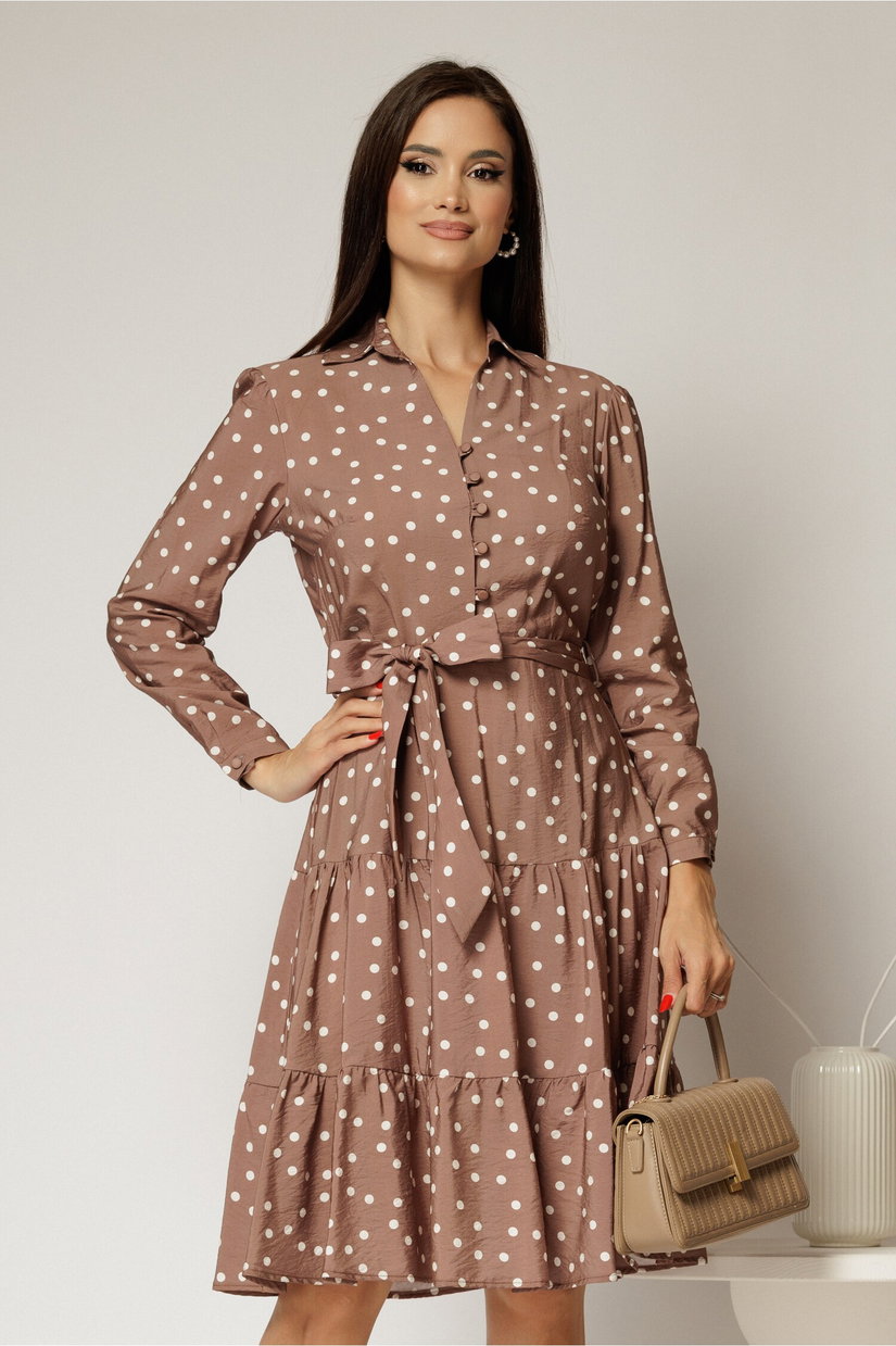 Rochie maro midi din viscoza si imprimeu cu buline