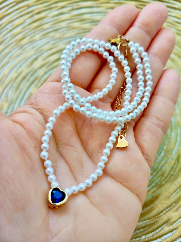 Colier fin CHOKER perle de Mallorca albe