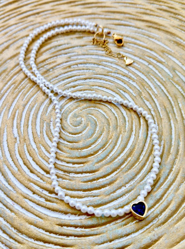 Colier fin CHOKER perle de Mallorca albe