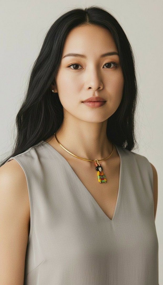 Colier geisha din portelan pictat