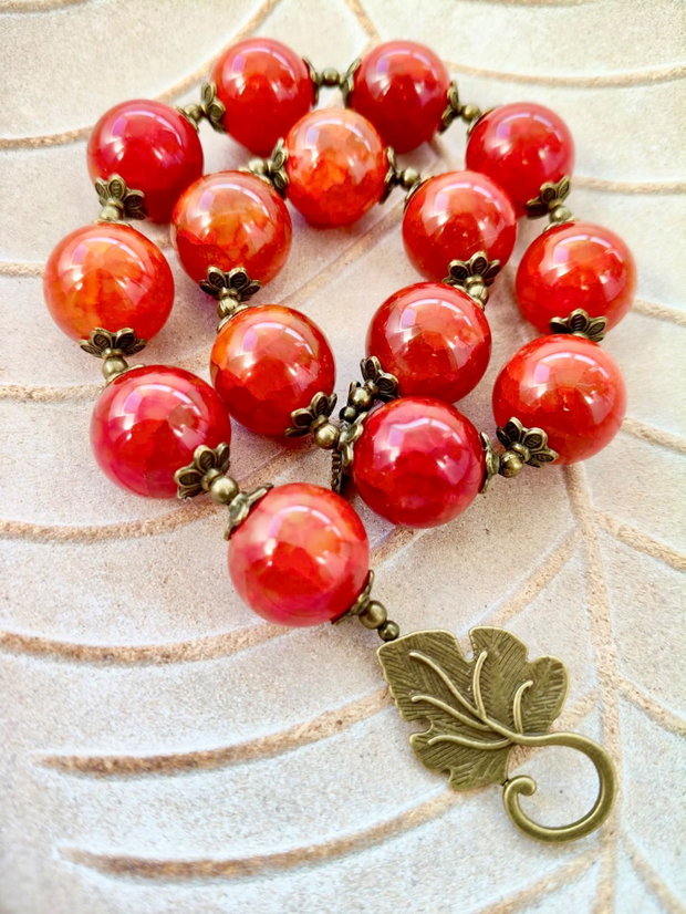 Colier vintage agate rosii & aripi inger bronz