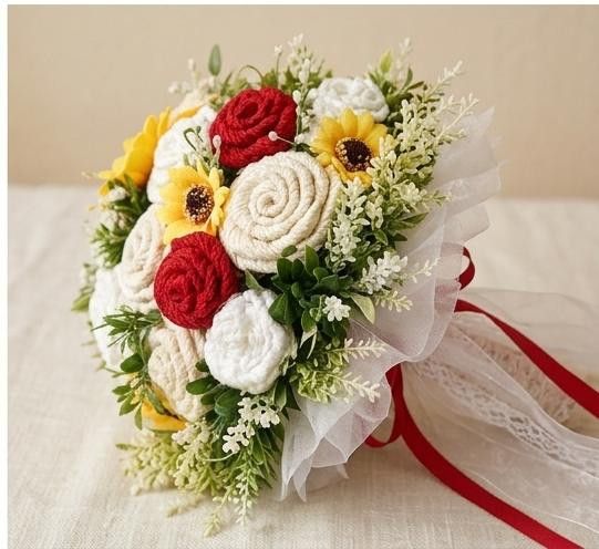 Buchet mireasa rustic/Cununie civila-din iuta colorata