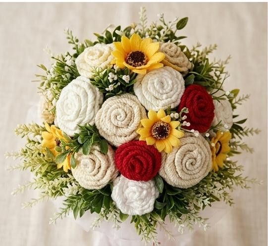 Buchet mireasa rustic/Cununie civila-din iuta colorata