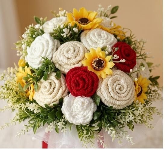 Buchet mireasa rustic/Cununie civila-din iuta colorata