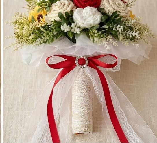 Buchet mireasa rustic/Cununie civila-din iuta colorata