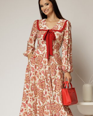 Rochie midi imprimeu floral bordo cu guler evidentiat cu volanas