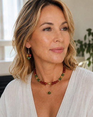 Set "Toamna aurie" colier/choker si cercei carneol, jad, agata