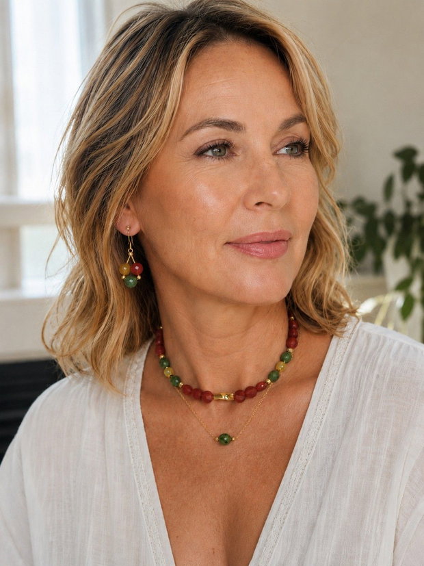 Set "Toamna aurie" colier/choker si cercei carneol, jad, agata