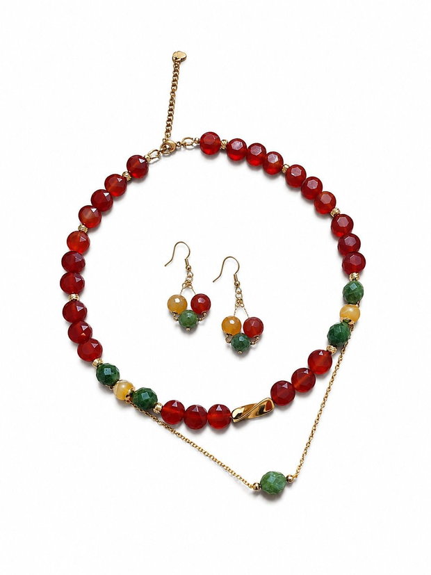 Set "Toamna aurie" colier/choker si cercei carneol, jad, agata