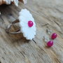 Floare roz - set inel sidef, cercei jad