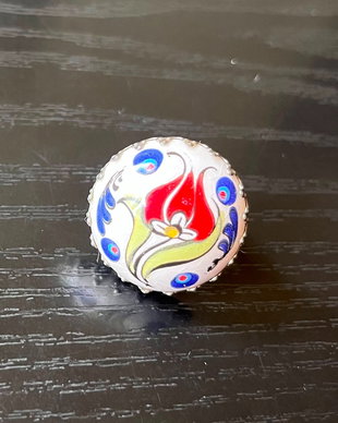 Inel Etnic Turcesc, Model Lalea Otomană, Ceramică și Metal Neferos, Reglabil