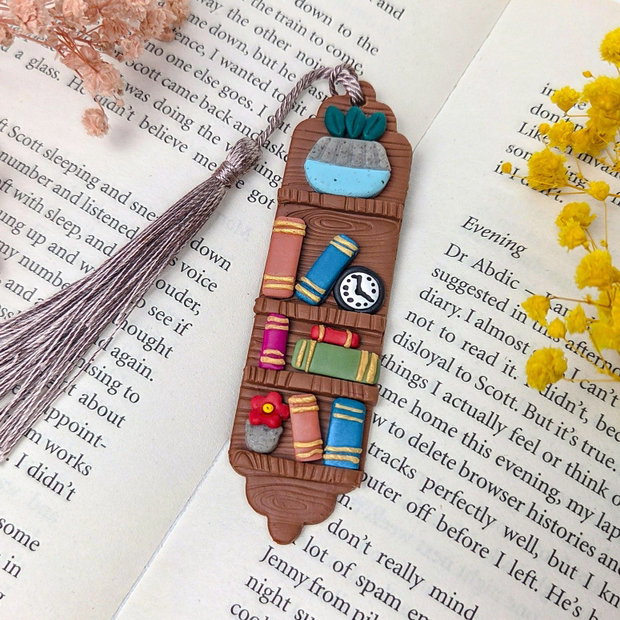 Semn de carte biblioteca, handmade din lut polimeric, cadou pentru iubitorii de carti