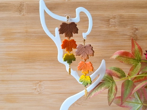 Cercei de toamna cu frunze de artar gradient, handmade din lut polimeric