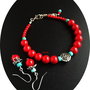 set floral coral rosu si argint